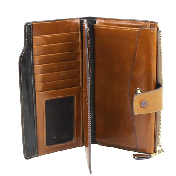 HANDCRAFTED TAN BROWN GENUINE LEATHER ID CARD COIN BILL HOLDER BIFOLD WALLET - Picture 8 of 13